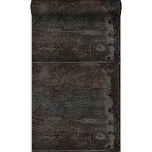 Origin Luxury Wallcoverings Tapete Große Verwitterte Rostige Metallplatten Schwarz Und Dunkles Petrolblau 53 Cm X 1005 Cm 337227