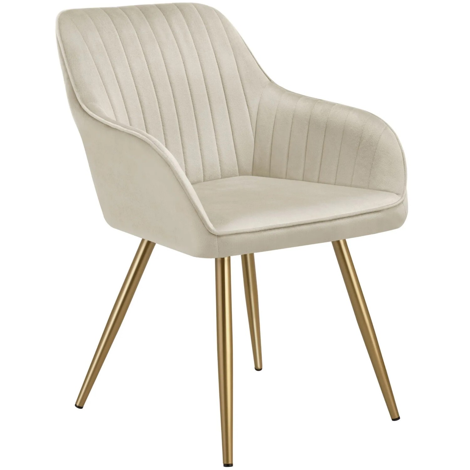 Tectake Esszimmerstuhl Marilyn Gepolstert  In Samtoptik  Gesteppt Durchgehende Lehne  62 x 58 x 82 cm Creme Gold