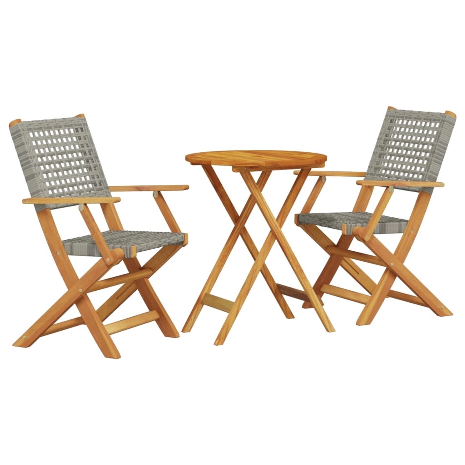 vidaXL 3-Tlg Bistro-Set Grau Poly Rattan und Massivholz 3281791