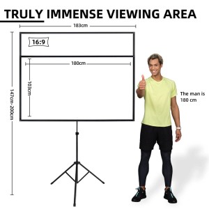 CCLIFE 80 Zoll Beamer Leinwand auf Stativ, 16:9 Format. Höhenverstellbar für Heimkino, mobil. Maße mit 180cm Person.