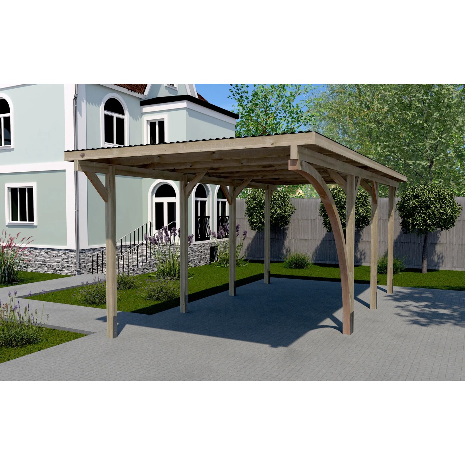 Weka Einzelcarport 606 A aus Holz mit Rundbogen, 268x501 cm, stabile Ausführung.