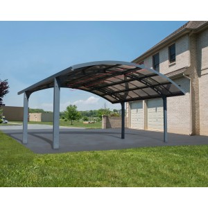 Palram Canopia Arizona Breeze Doppelcarport in Anthrazit mit transparentem Dach.