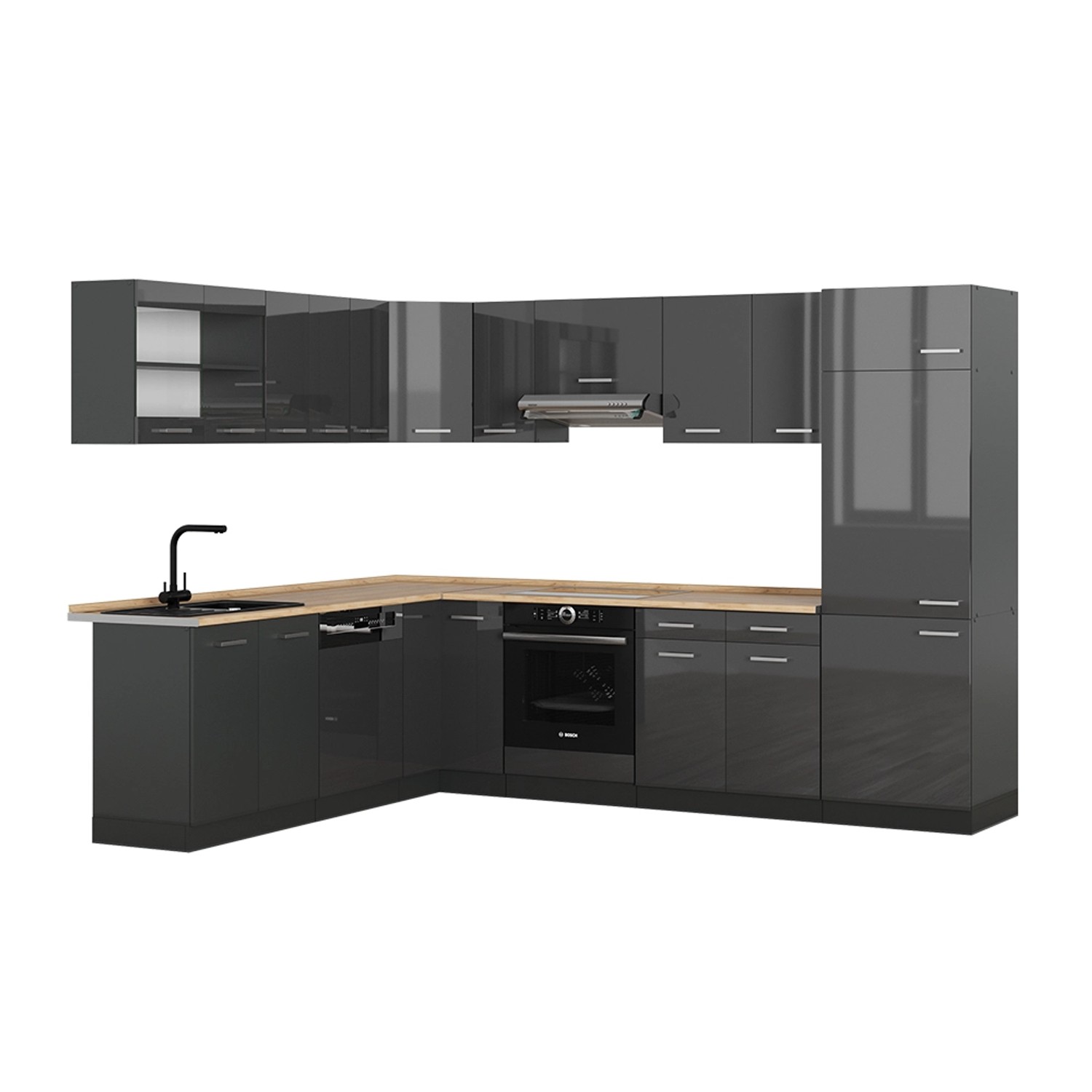 Vicco R-Line Eckküche Anthrazit Hochglanz/Anthrazit 227 x 287 cm AP Eiche günstig online kaufen