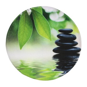 Runder Sanilo Badteppich Harmony Ø 80 cm mit Zen-Motiv (Steine, Wasser, Blätter).