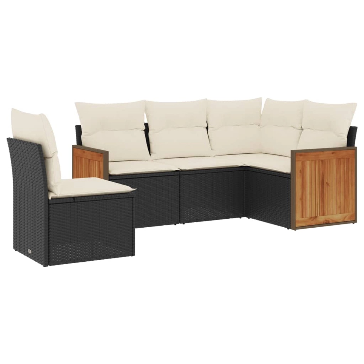 vidaXL 5-tlg Garten-Sofagarnitur mit Kissen Schwarz Poly Rattan Modell 105