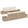 Beiges 9-teiliges vidaXL Garten-Sofa-Set aus Poly Rattan mit Kissen und Tisch.