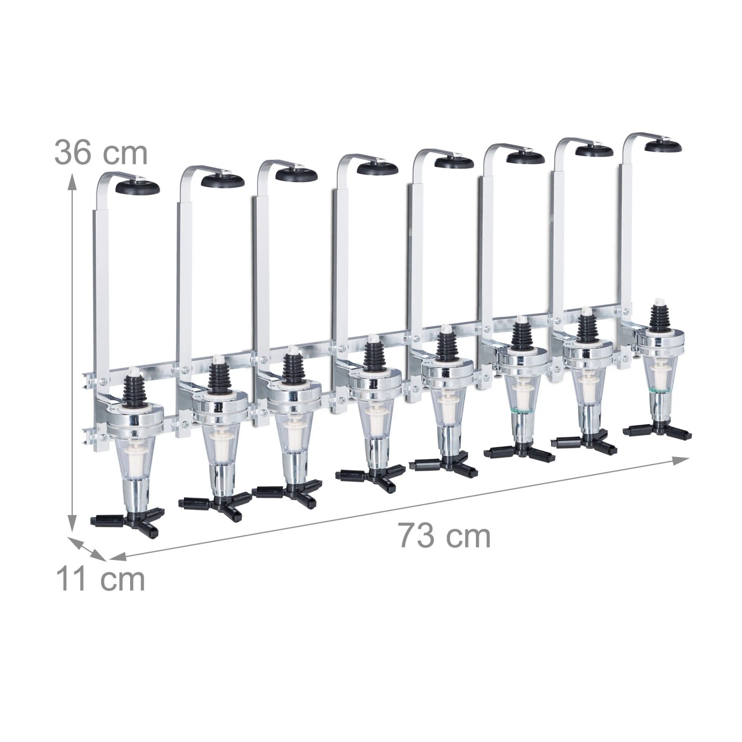 Relaxdays Barbutler Wand, silberner Getränkespender mit Dosierer für 8 Flaschen.