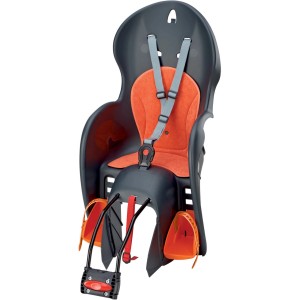 Polisport Kindersitz Wallaroo in Schwarz-Rot für Sattelrohrmontage, geeignet für Kinder von 9-22 kg.