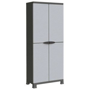 Grauer vidaXL Kunststoffschrank, 68x39x171,5 cm, mit 2 Türen und 6 Fachböden. Ideal für Büro oder Lager.