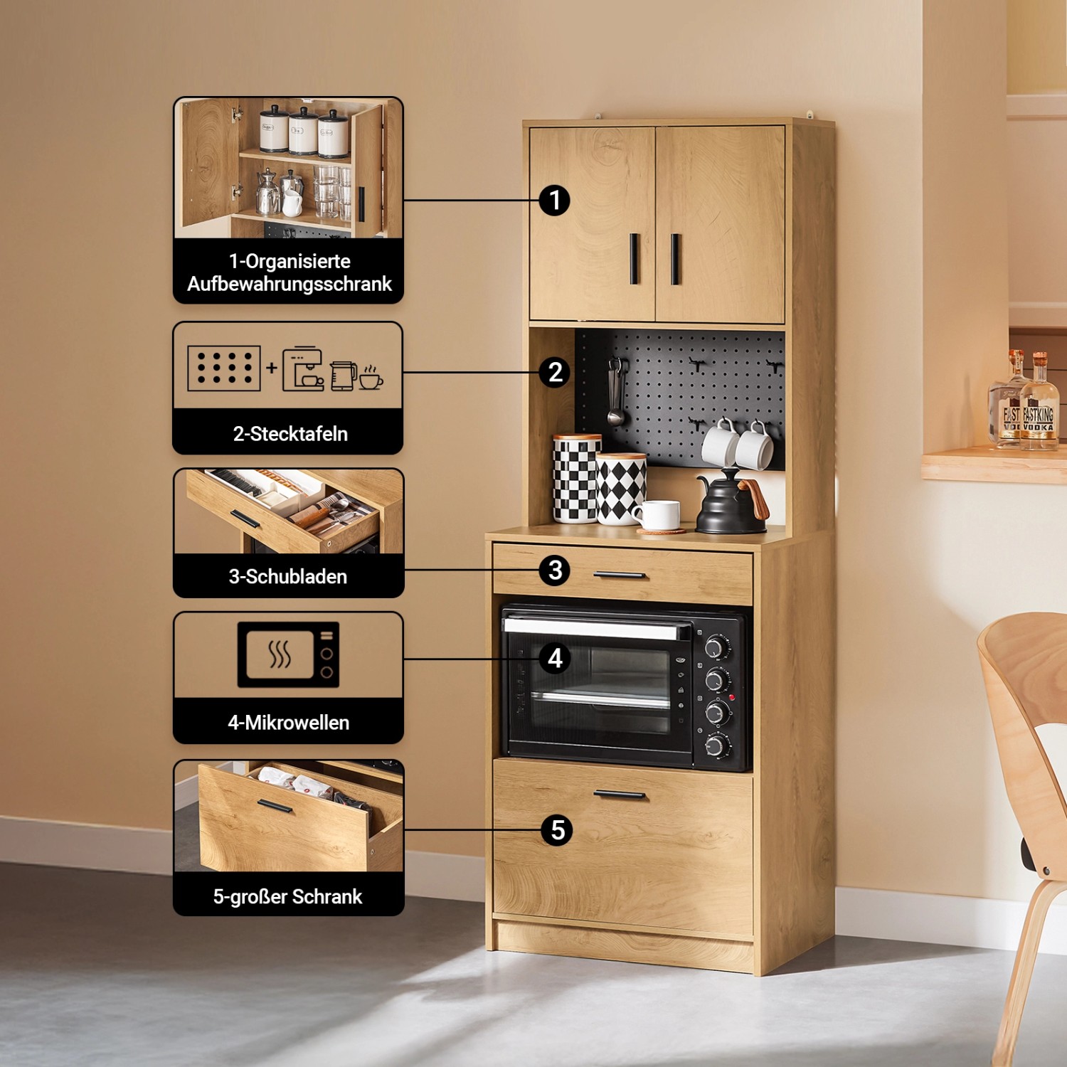 SoBuy Mikrowellenschrank mit Pegboard Hochschrank Sideboard 60x170x40cm FSB98-N_4