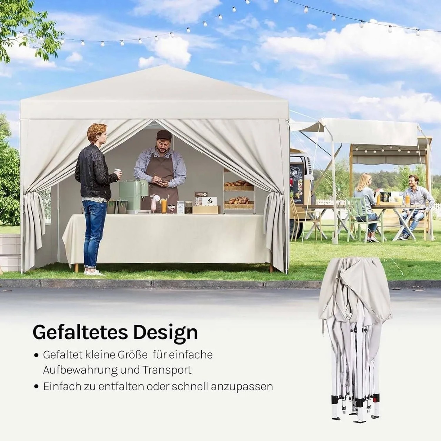 WOLTU Pavillon Pop-Up Wasserdichter Sonnenschutz Pagodenzelt 3x3 m Beige_8