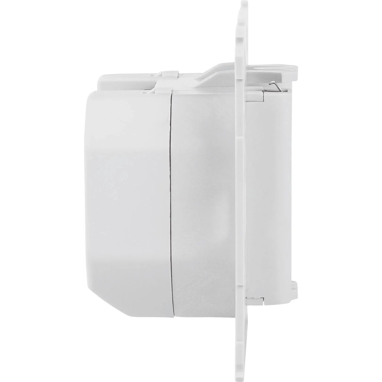 Homematic IP Netzteil für Markenschalter, weiß, Seitenansicht. Kompaktes Modul zur Stromversorgung von Smart Home Geräten.