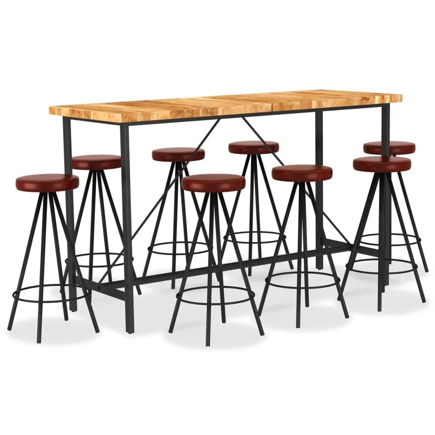vidaXL 9 Tlg Bar-Set Massivholz Akazie und Echtleder 3053441