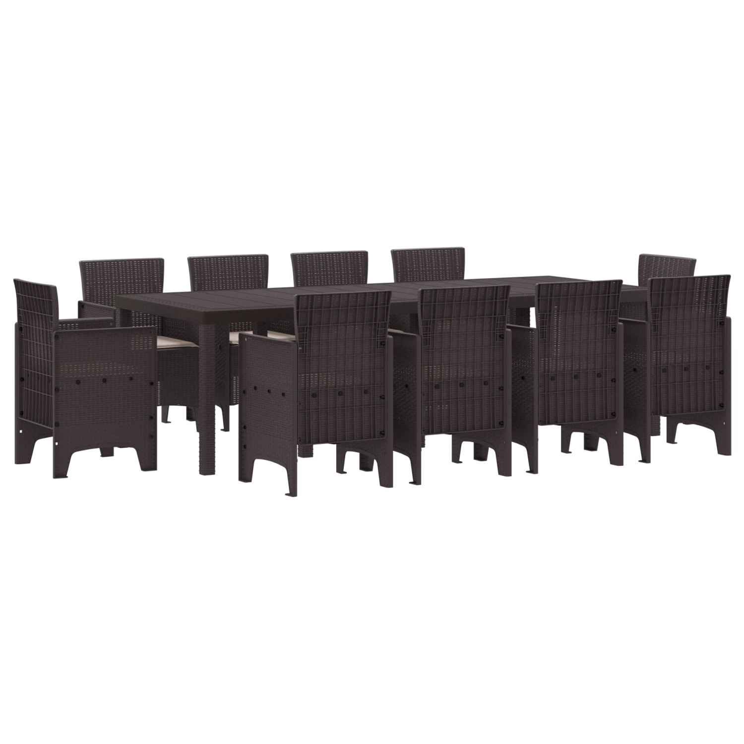 vidaXL 11-tlg Garten-Essgruppe mit Kissen Braun Poly Rattan 3378598