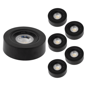 6er-Set schwarze, dimmbare LED Einbauspots (5W) mit CCT-Funktion für warm- bis kaltweißes Licht.