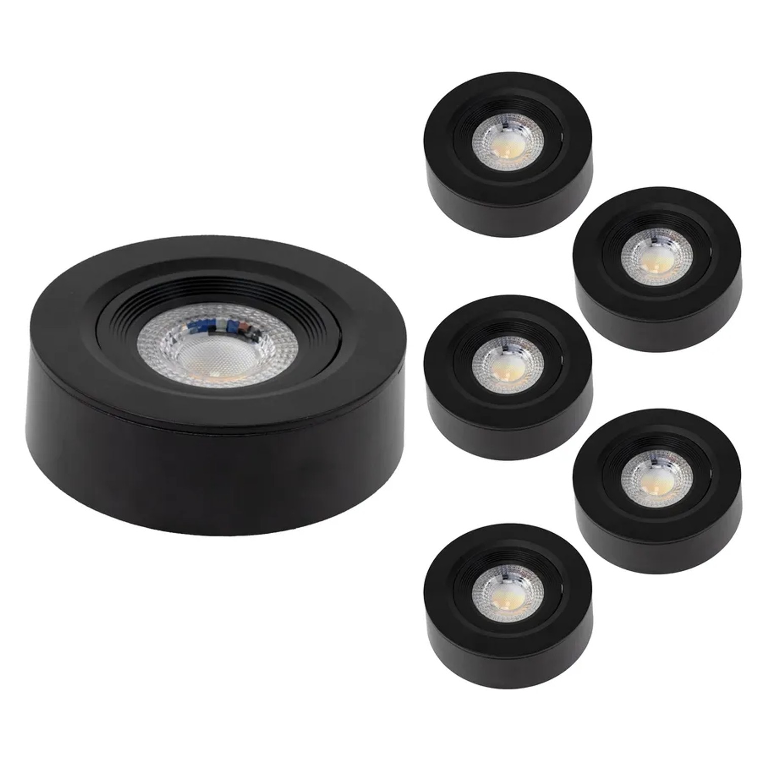 LUXULA 6er-Set LED Einbauspot Ultra-Flach Ø70-75mm Dimmbar CCT Warm- Kaltweiß Einbau & Aufbau 5W Downlight Schwarz