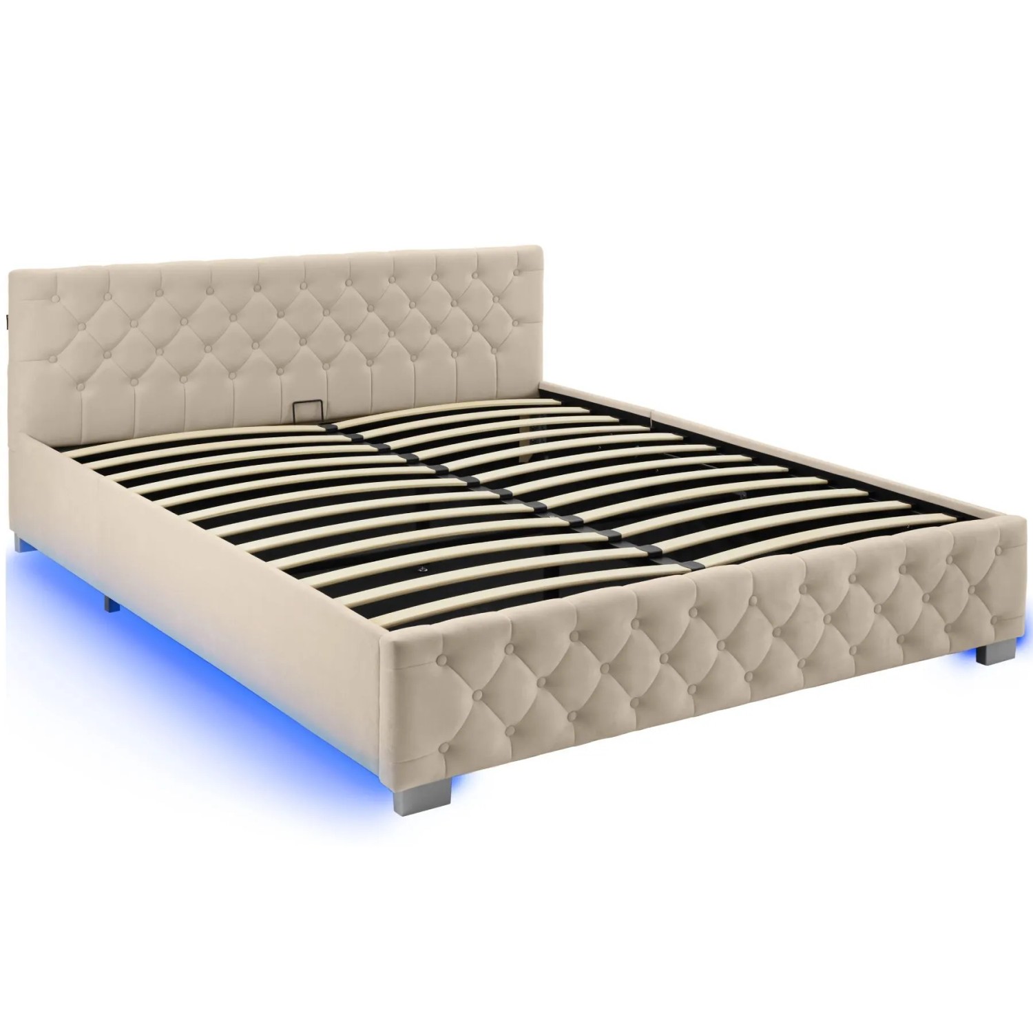 Tectake Polsterbett Daytona In Samtoptik Mit Steppmuster Indirekte Led Beleuchtung An Den Seiten 180 x 200 cm 217 x 187 50 x 83 cm Samtoptik Sand