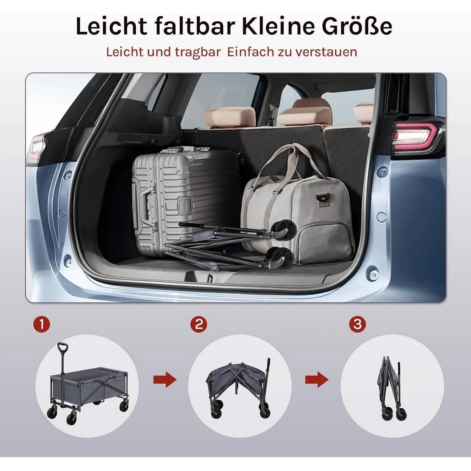 WOLTU Faltbarer Bollerwagen Verstellbarer Griff Räder Mit Bremsen Grau_8