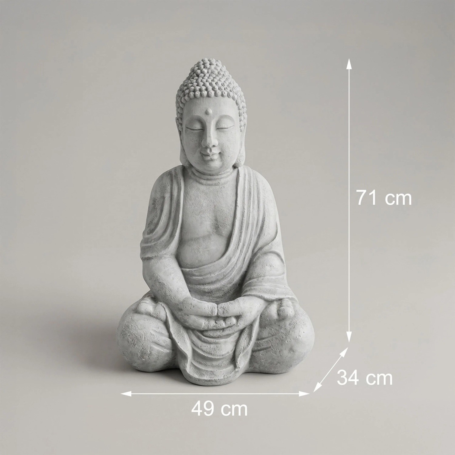 Relaxdays Buddha Figur Polyresin Hellgrau Wetterfest 71 cm x 49 cm x 34 cm_4