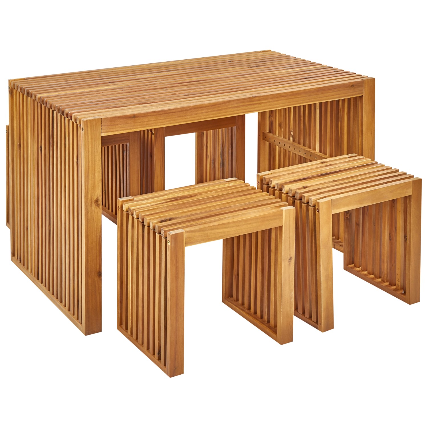 Beliani Gartentisch mit 4 Hockern BELLANO Heller Holzfarbton günstig online kaufen