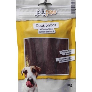 Jollypaw Duck Snack mit Rinderhaut, 80g. Hunde-Belohnungssnack ohne Zuckerzusatz und glutenfrei.