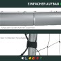 Nahaufnahme der Montage eines SPORTNOW Fußballtors: grauer Stahlrahmen wird verschraubt, schwarzes Netz befestigt.