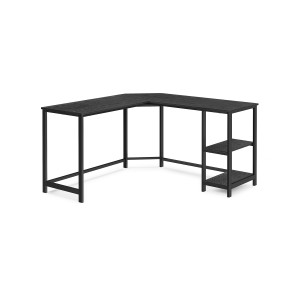 Schwarzer Vasagle L-förmiger Schreibtisch (138x138x76cm) mit Ablagen.
