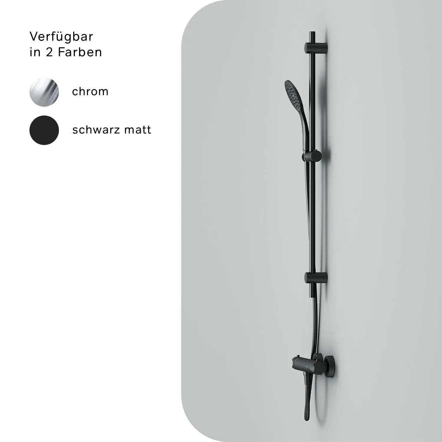 Schwarzes AM.PM Duscharmatur-Set mit Thermostat, Handbrause und Duschstange.