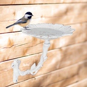 Relaxdays Vogeltränke Gusseisen Weiß Wetterfest 20 cm x 17 cm x 21 cm 0,9 kg