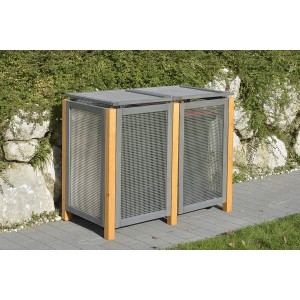 Gaspo Mülltonnenbox Kirchdorf II für 2 Tonnen, Holz/Alu, honig/vintage-grau.