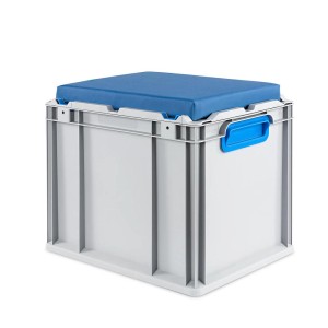 Blaue Eurobox NextGen Seat Box, 30 Liter, mit Deckel und Sitzkissen. Ideal als Aufbewahrungs- und Transportbox.
