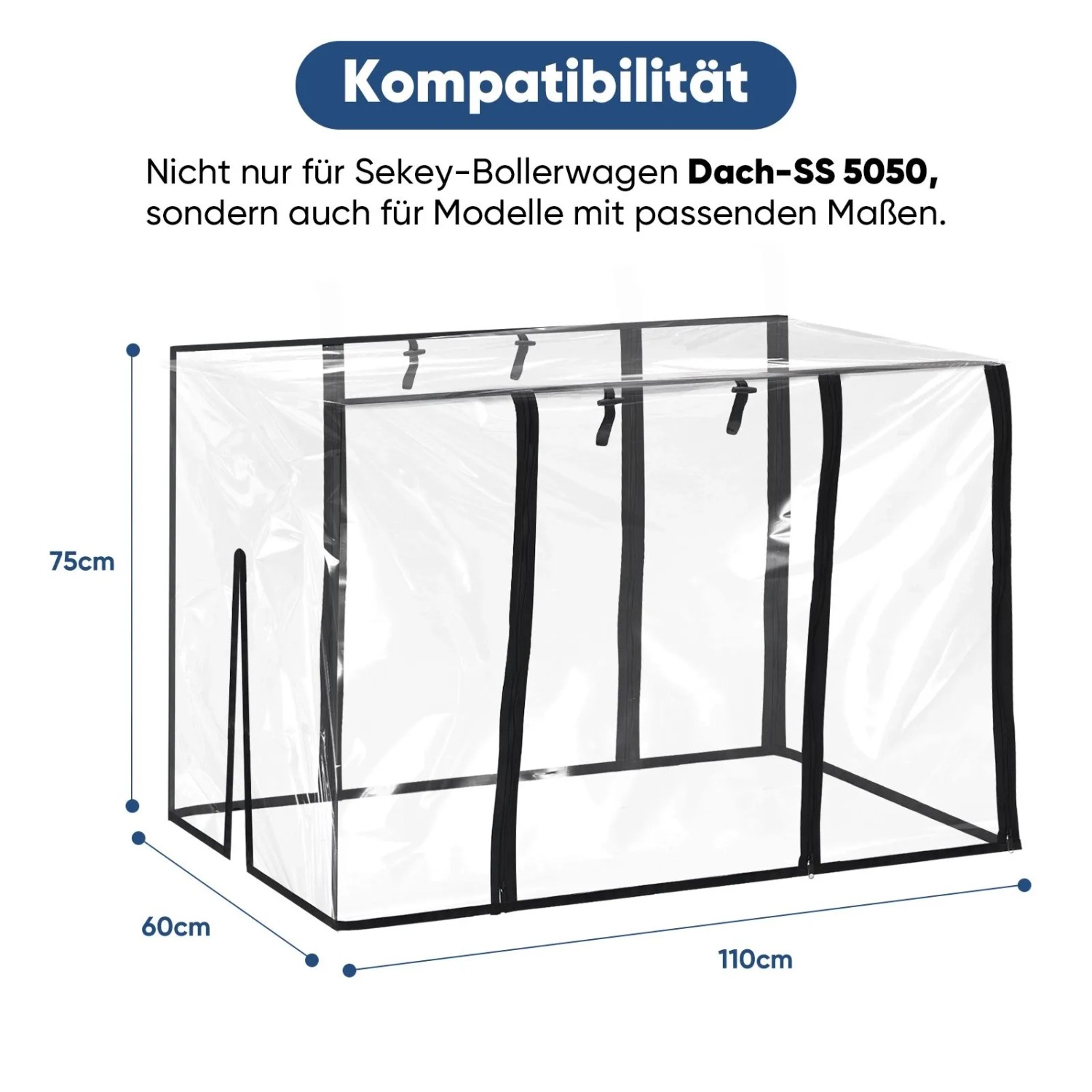 Sekey Regenschutzhülle für Bollerwagen, transparent, 110x60x75 cm. Camping Zubehör.