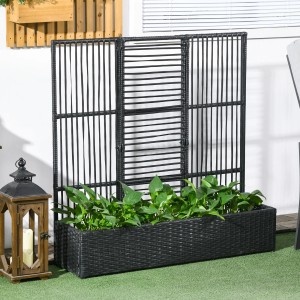 Outsunny Blumenkasten mit Spalier PE-Rattan Stahl 103L x 103B x 29H cm Schwarz