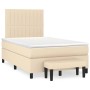Cremefarbenes Boxspringbett 120x190 cm mit Matratze und Bank, Stoffbezug.
