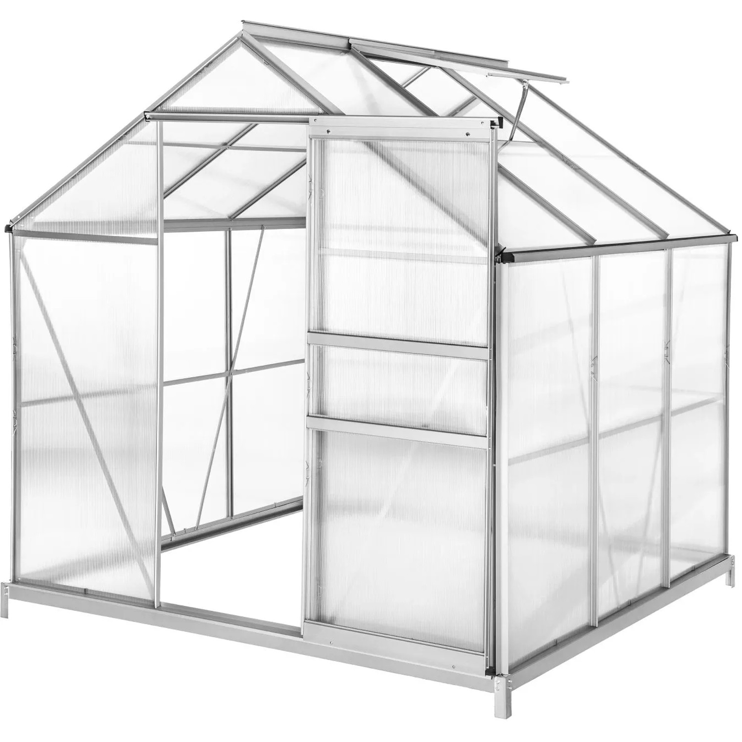 Tectake Gewächshaus Mit Fundament  5 85 M³ Aluminiumrahmen  190 x 185 x 195 cm Transparent