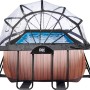 EXIT Wood Pool, braun, 400x200x122 cm mit Sandfilterpumpe, Abdeckung und Wärmepumpe.