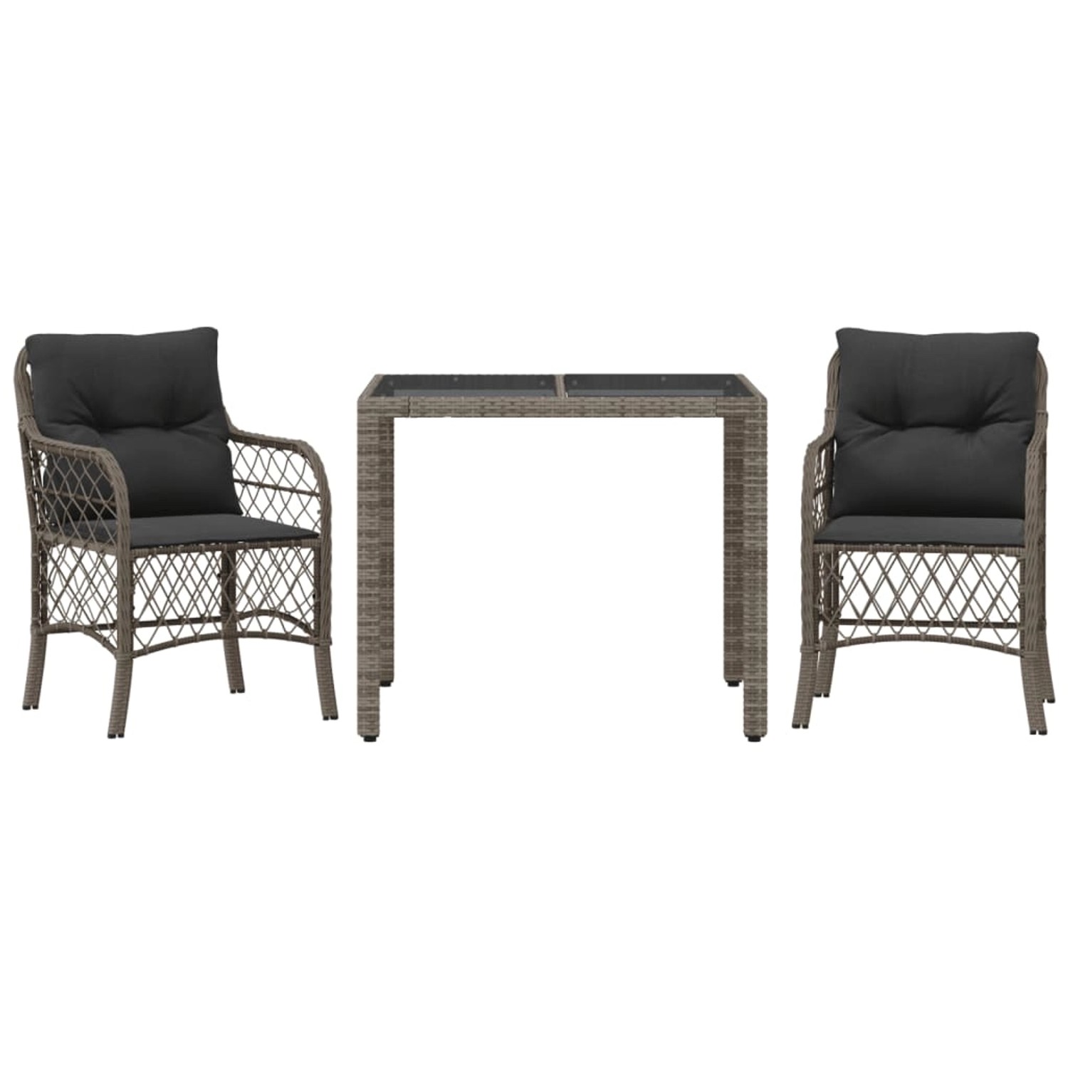 vidaXL 3-tlg Bistro-Set mit Kissen Grau Poly Rattan Modell 8