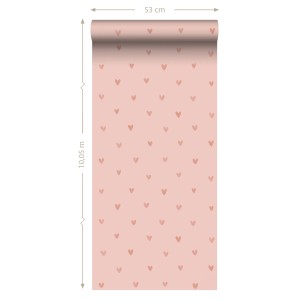 ESTAhome Vliestapete mit rosa Herzchenmuster, 0.53 x 10.05 m, für Kinderzimmer.