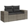 Graue vidaXL Garten-Sofagarnitur aus Polyrattan mit dunklen Kissen.