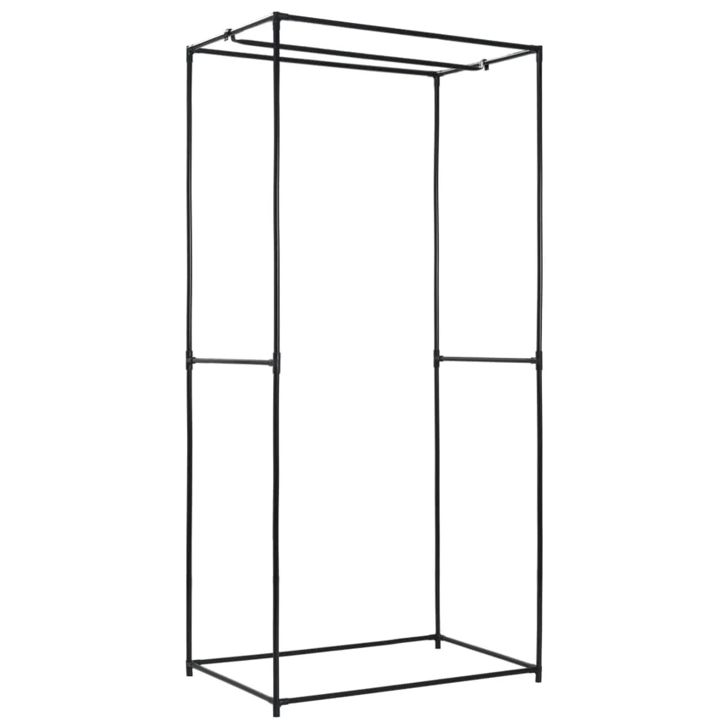 vidaXL Kleiderschrank, schwarz, 75x50x160 cm, mit Eisenrahmen und Kleiderstange.