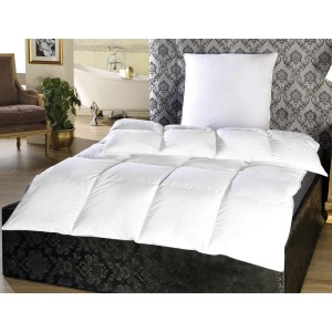 Bestlivings Kassettenbett Daunen&Federdecke 135x200cm mit Kissen auf einem Bett.