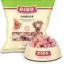 Dibo Kaninchen Barf- und Frostfutter für Hunde und Katzen, 1kg Packung und Schale mit Fleisch.