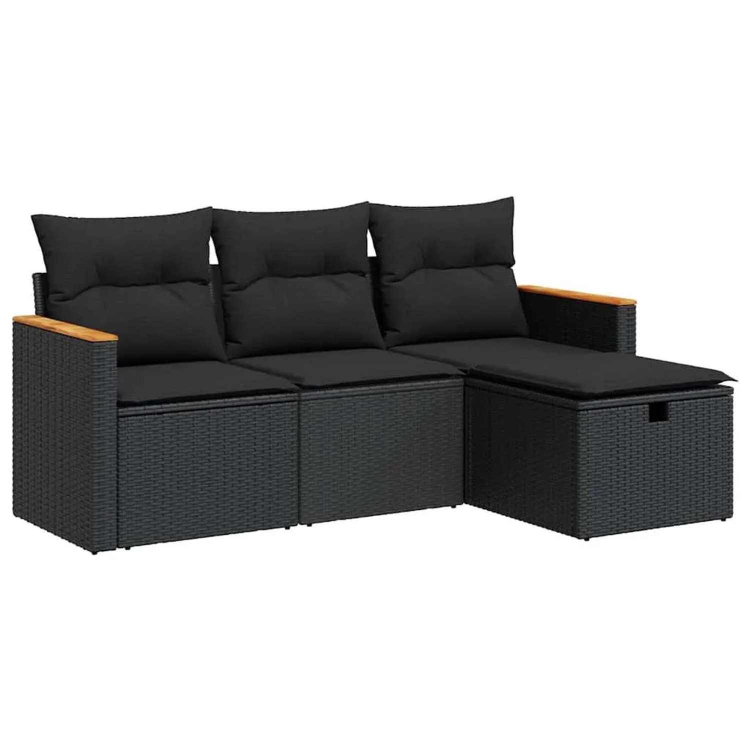 vidaXL 4-Tlg Garten-Sofagarnitur mit Kissen Schwarz Poly Rattan 3325891