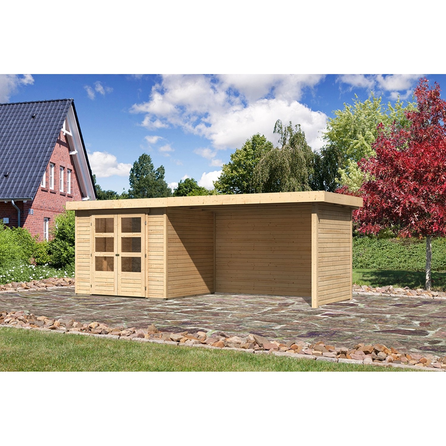 Karibu Holz-Gartenhaus Boras Natur Unbehandelt 238 cm x 213 cm günstig online kaufen