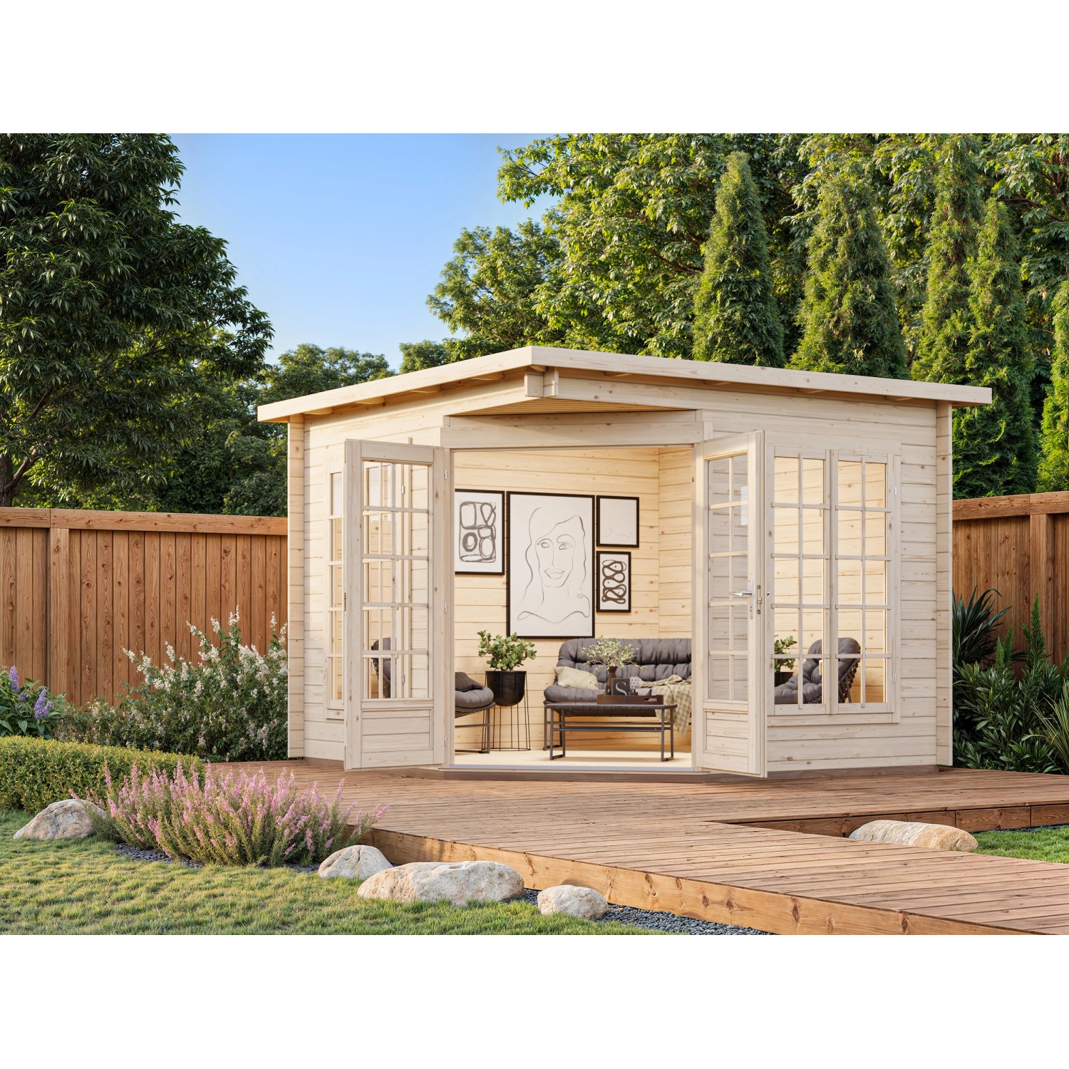 Palmako Pavillon Melanie Low 280 x 280 cm Tauchgrundiert Hellbraun FSC® günstig online kaufen