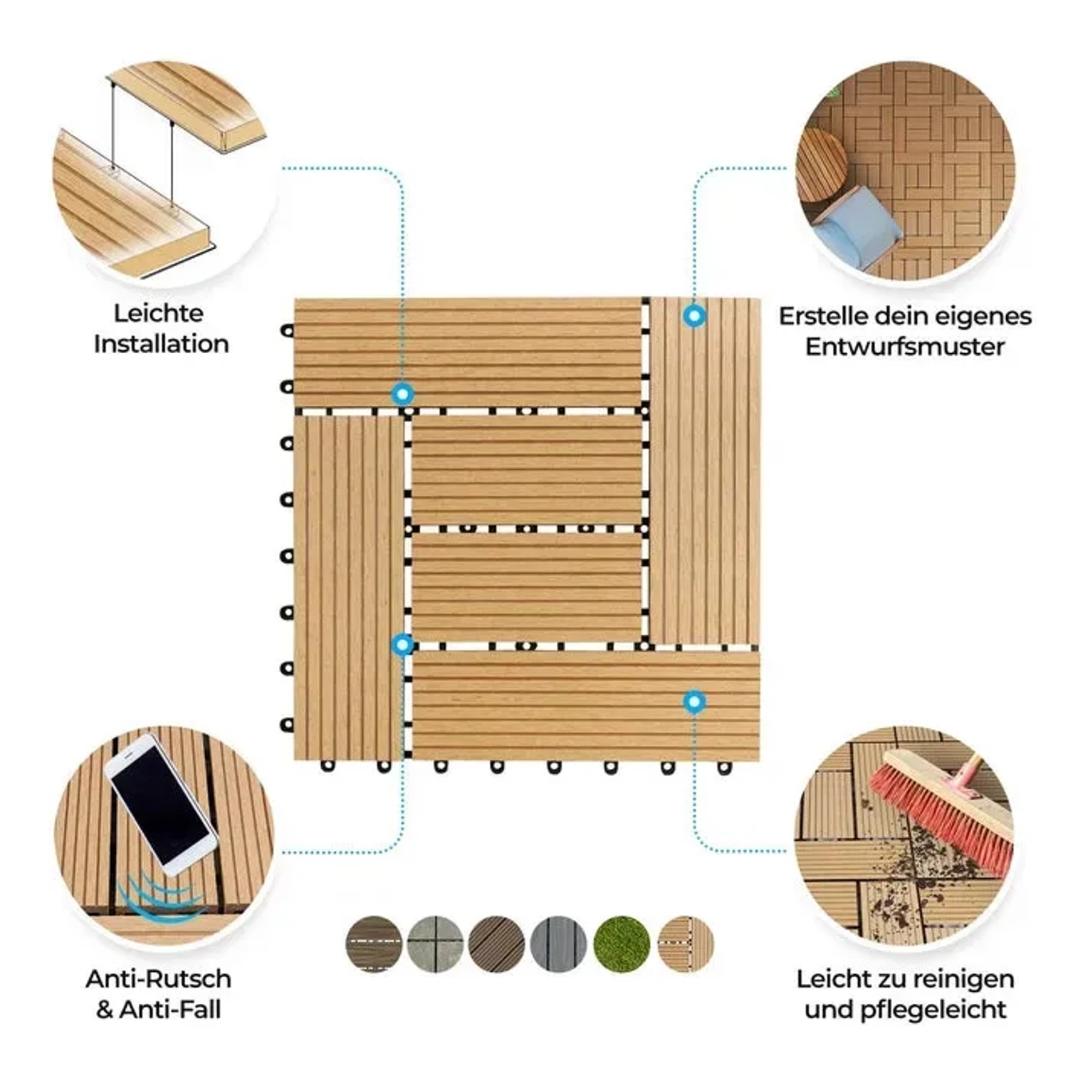 KARAT WPC Terrassenfliesen Classic, Teak, 11er-Set (1m²), wetterfest und einfach zu verlegen.
