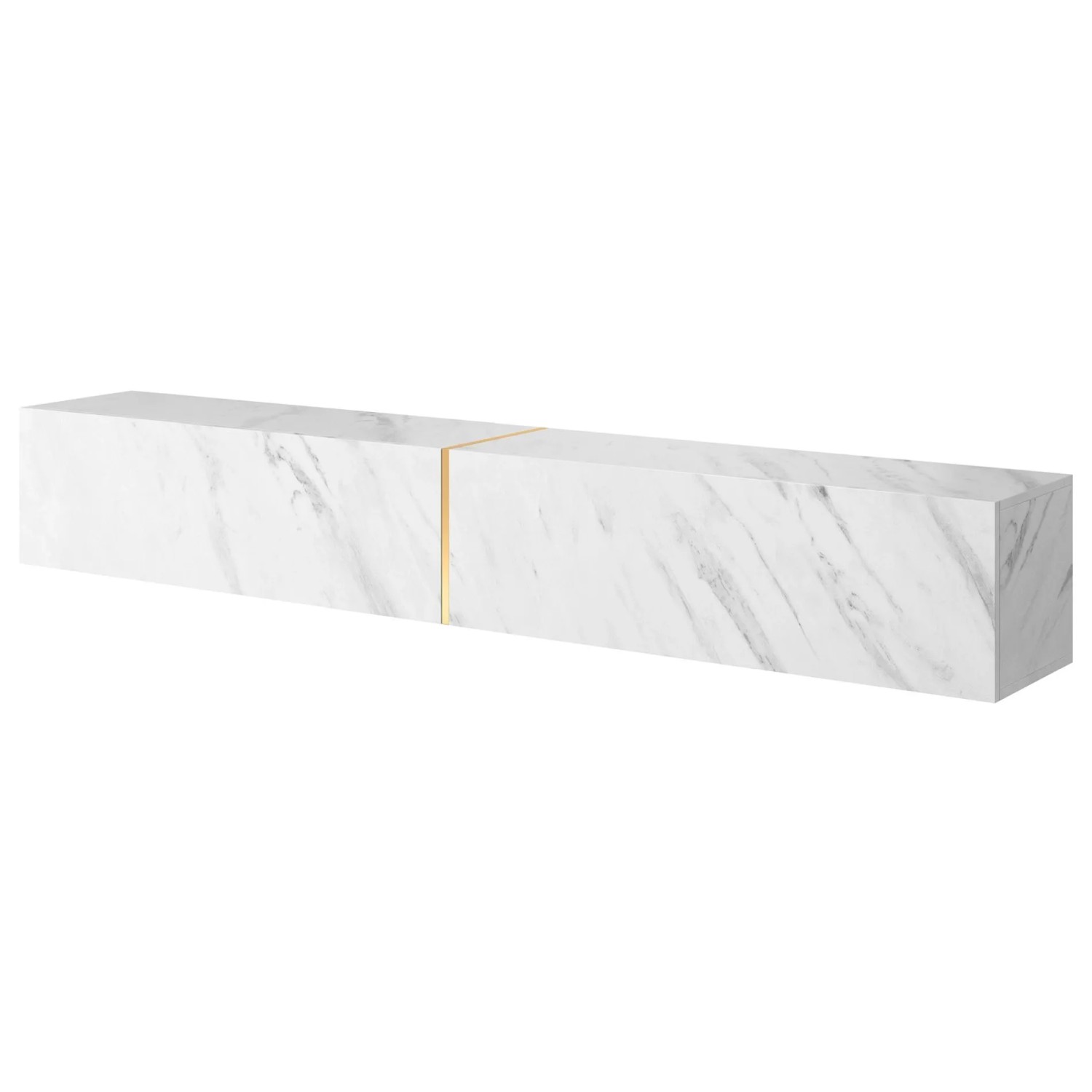 Selsey TV-Hängeboard Bisira 200 cm Weiße Marmoroptik / Gold