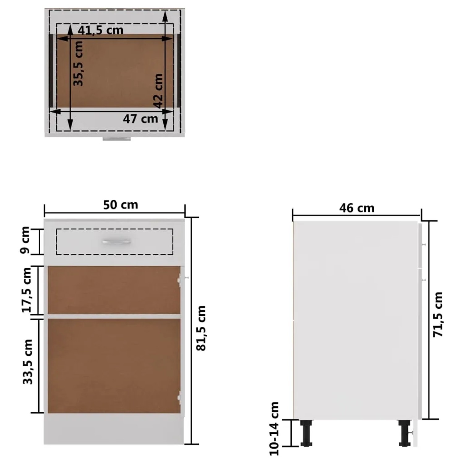 vidaXL Schubunterschrank, weiß, 50x46x81,5 cm, Holzwerkstoff, Küchenzeile mit Schublade und Regalböden.
