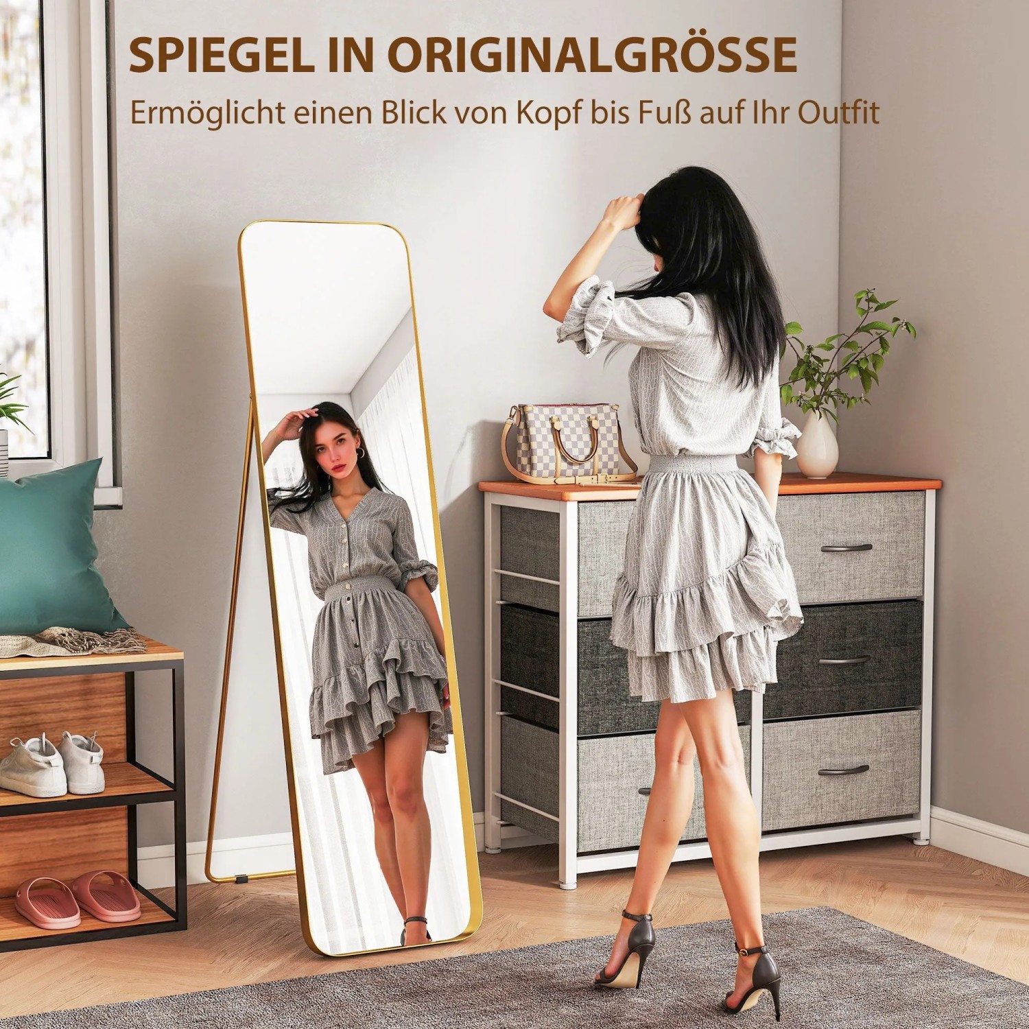 HOMCOM Standspiegel 40 x 160 cm Gold Metall kaufen bei OBI