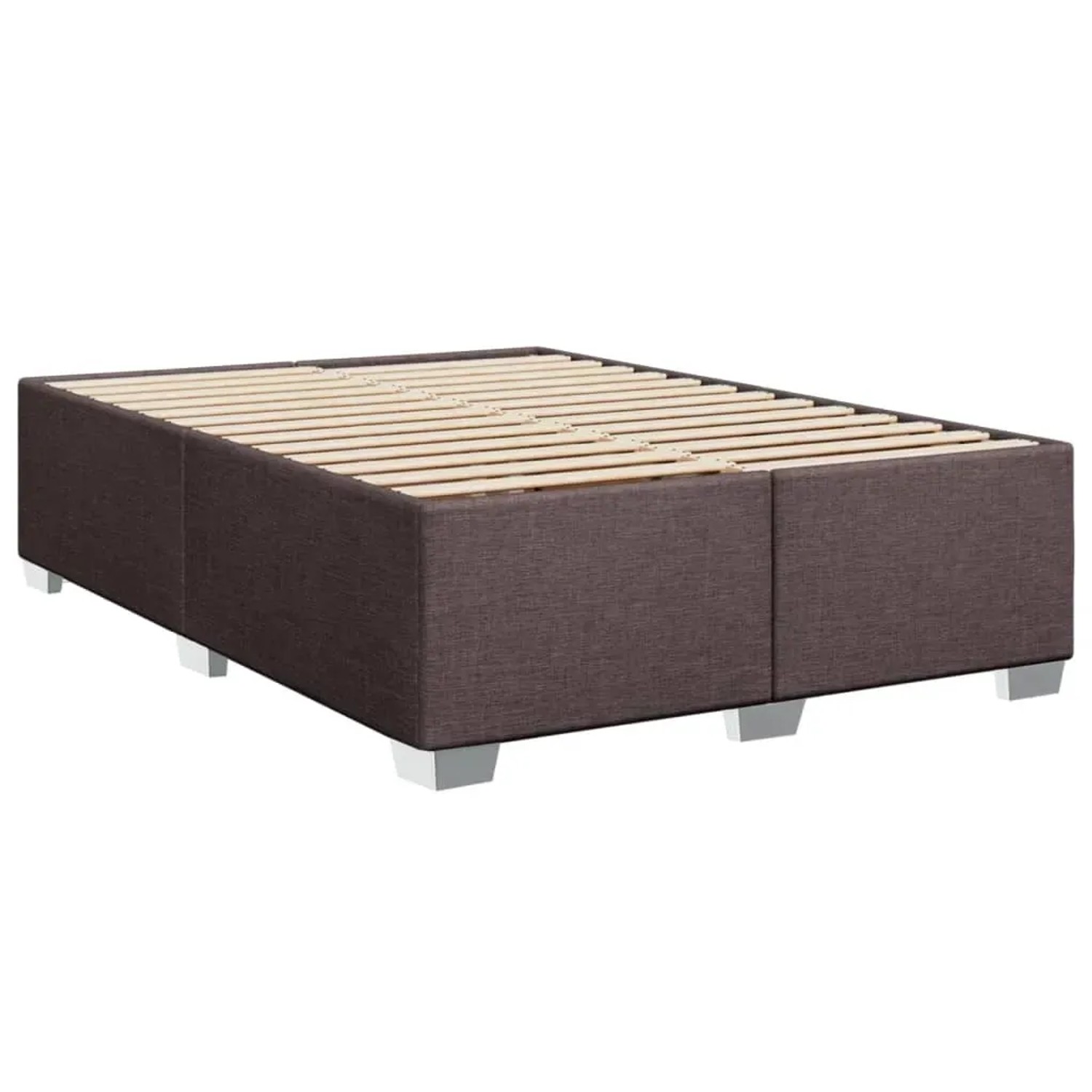 Boxspringbett vidaXL, dunkelbraun, 160x200 cm, Stoffbezug. Bett mit Lattenrost und weißen Füßen.